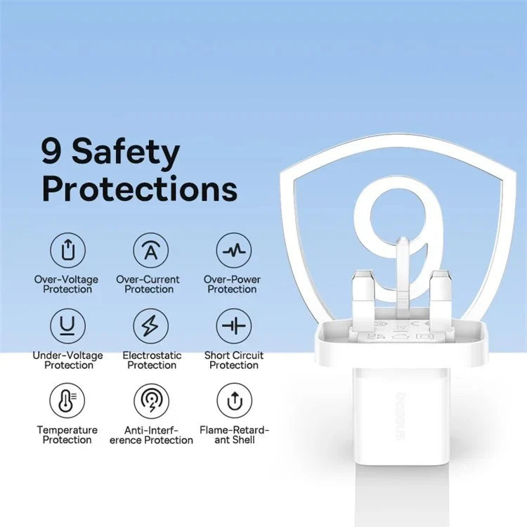 شاحن سريع Baseus GaN5 Mini منفذ واحد 20 واط، أبيض (المملكة المتحدة)