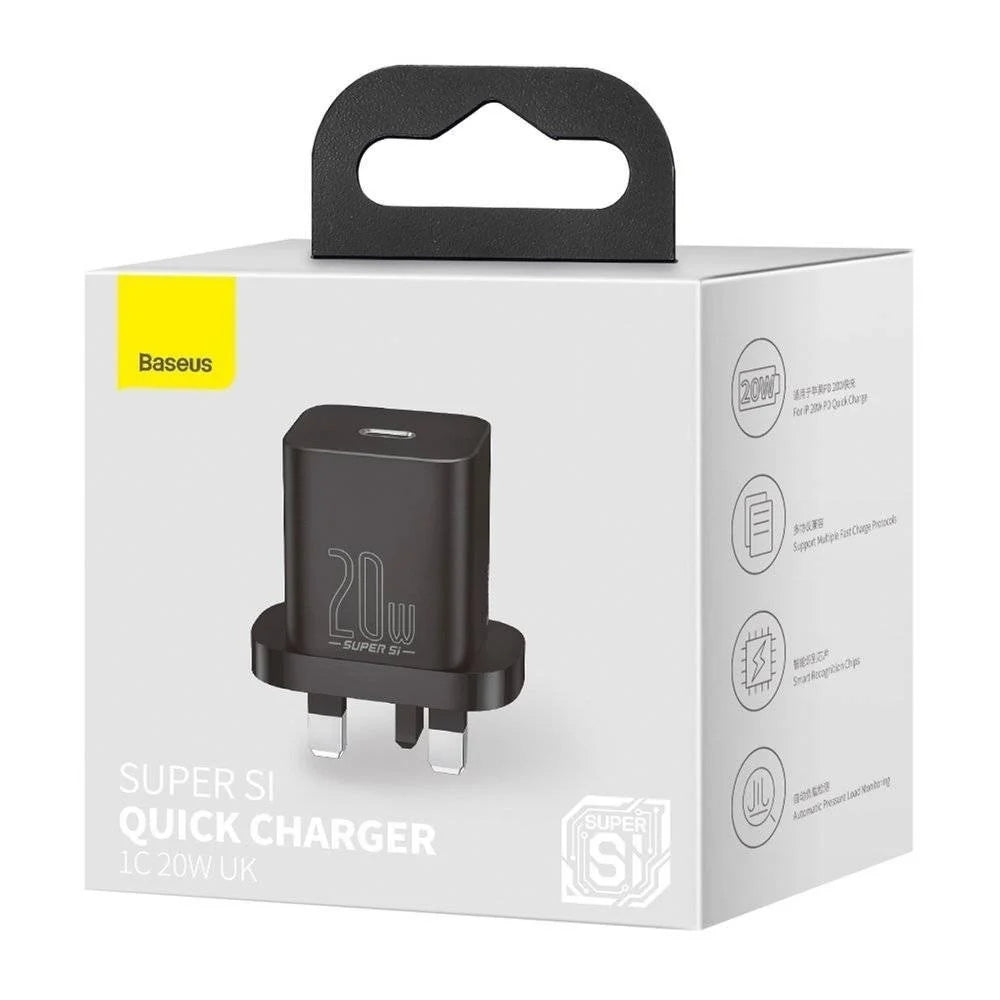 شاحن سريع Baseus GaN5 Mini منفذ واحد 20 واط، أسود (المملكة المتحدة)