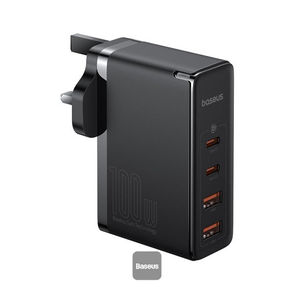 شاحن سريع Baseus GaN5 Pro بقدرة 100 واط (2 منفذ C + 2 منفذ USB)، أسود (المملكة المتحدة)