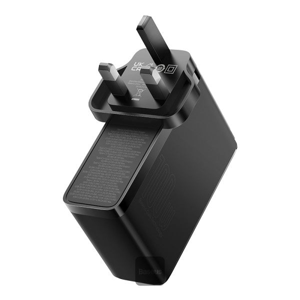 شاحن سريع Baseus GaN5 Pro بقدرة 100 واط (2 منفذ C + 2 منفذ USB)، أسود (المملكة المتحدة)