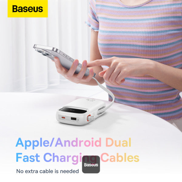 باوربانك Baseus Qpow2 بشاشة عرض رقمية، سعة 20,000 مللي أمبير، 22.5 واط، أبيض لامع (مع كابل شحن بسيط من نوع C بطول 0.3 متر)