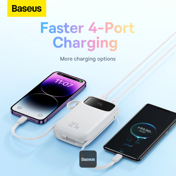 باوربانك Baseus Qpow2 بشاشة عرض رقمية، سعة 20,000 مللي أمبير، 22.5 واط، أبيض لامع (مع كابل شحن بسيط من نوع C بطول 0.3 متر)
