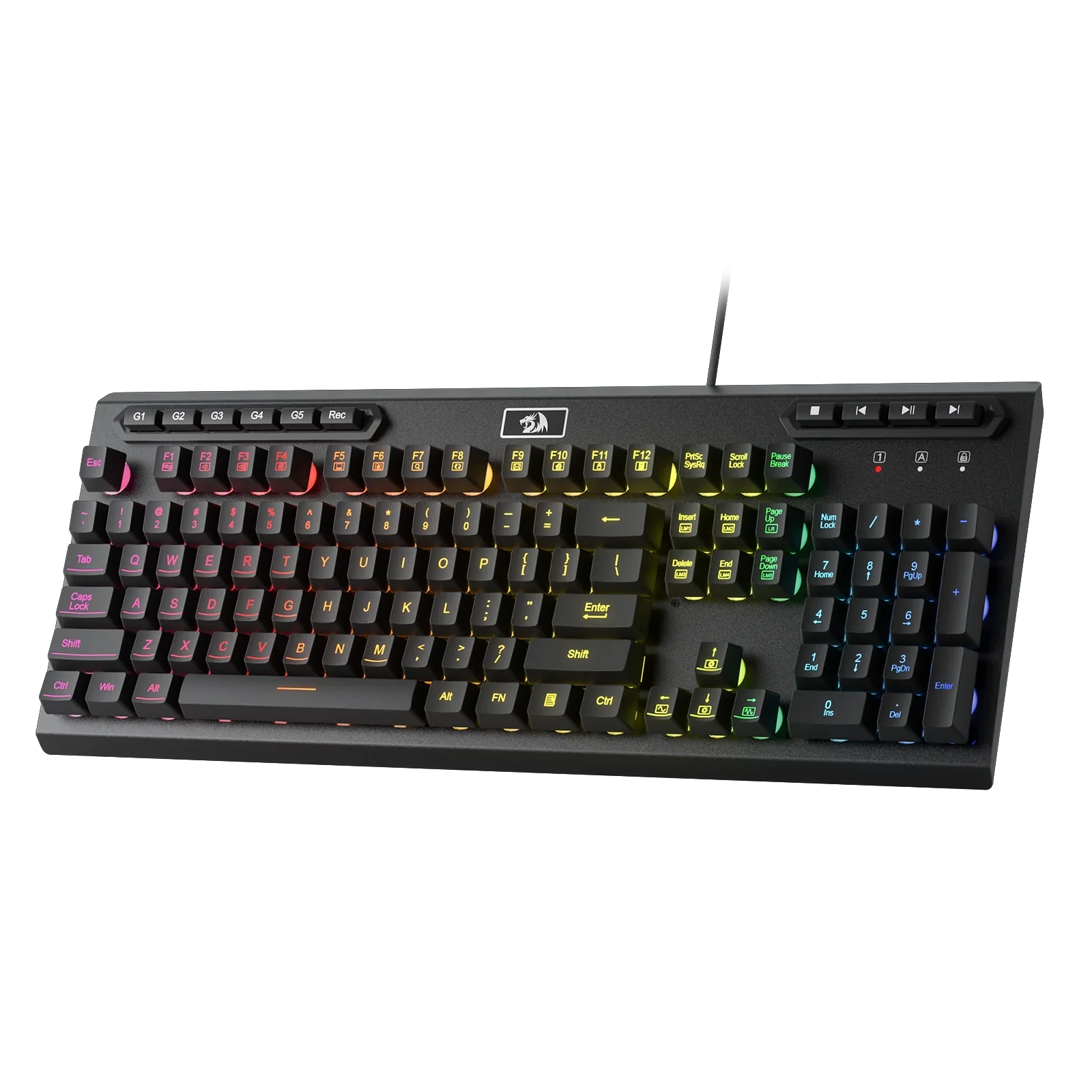 Redragon K513 RGB Membrane Gaming Keyboard, Standard 104 Keys Linear Mechanical-Feel Keyboard w/ 5 Extra On-Board Macro G Keys, Dedicated Media Control, Solid Metal Top Case