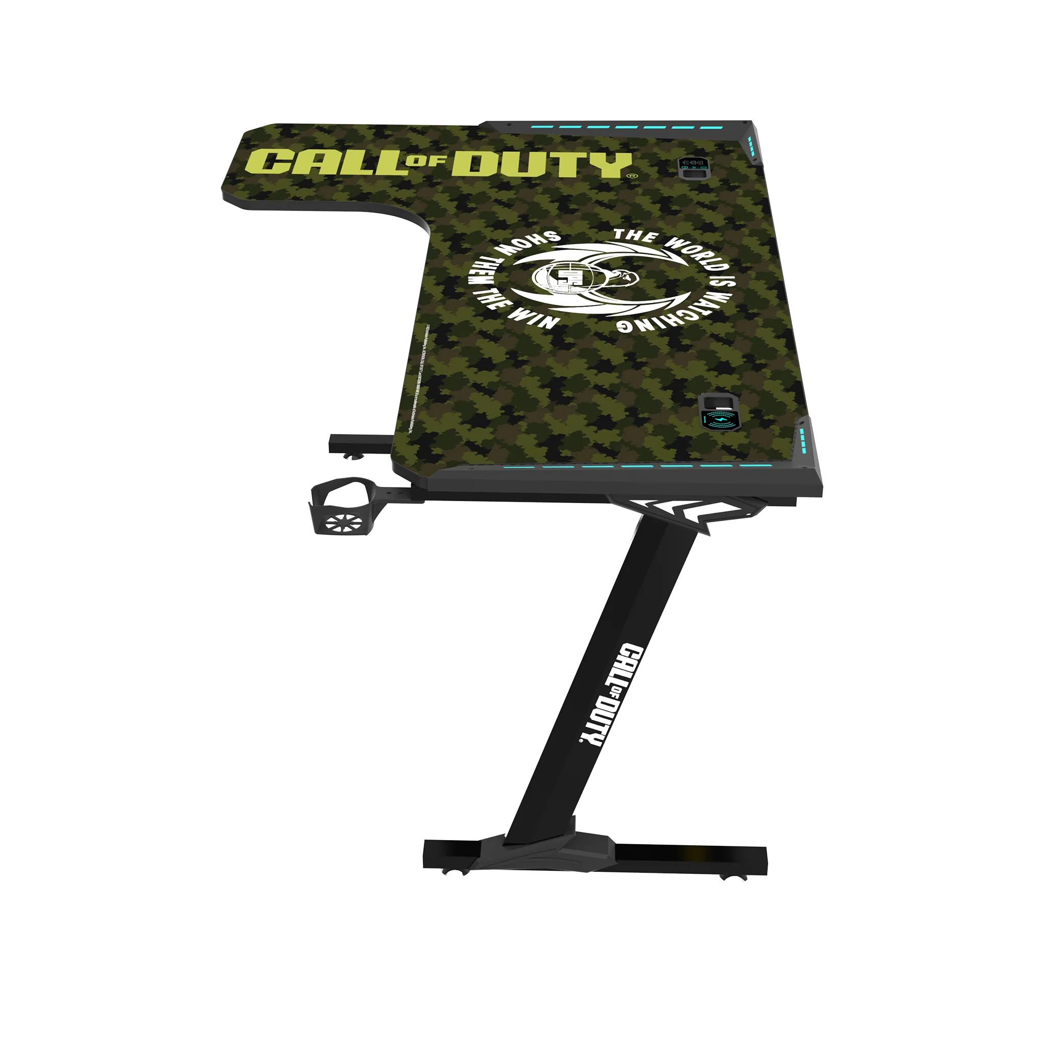 Call Of Duty (COD) x GAMEON Phantom XL-L Series L-Shaped RGB Flowing Light Gaming Desk (Size: 1400-600-720mm) With (800*300*3mm - Mouse pad), Headphone Hook, Cup Holder, Cable Management, Gamepad Holder, Qi Wireless Charger & USB Hub - Black/Green