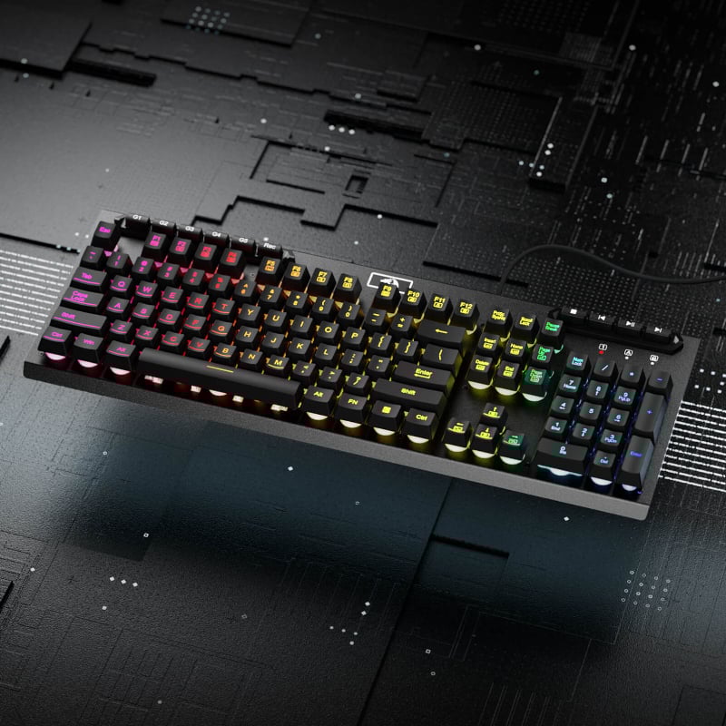 Redragon K513 RGB Membrane Gaming Keyboard, Standard 104 Keys Linear Mechanical-Feel Keyboard w/ 5 Extra On-Board Macro G Keys, Dedicated Media Control, Solid Metal Top Case