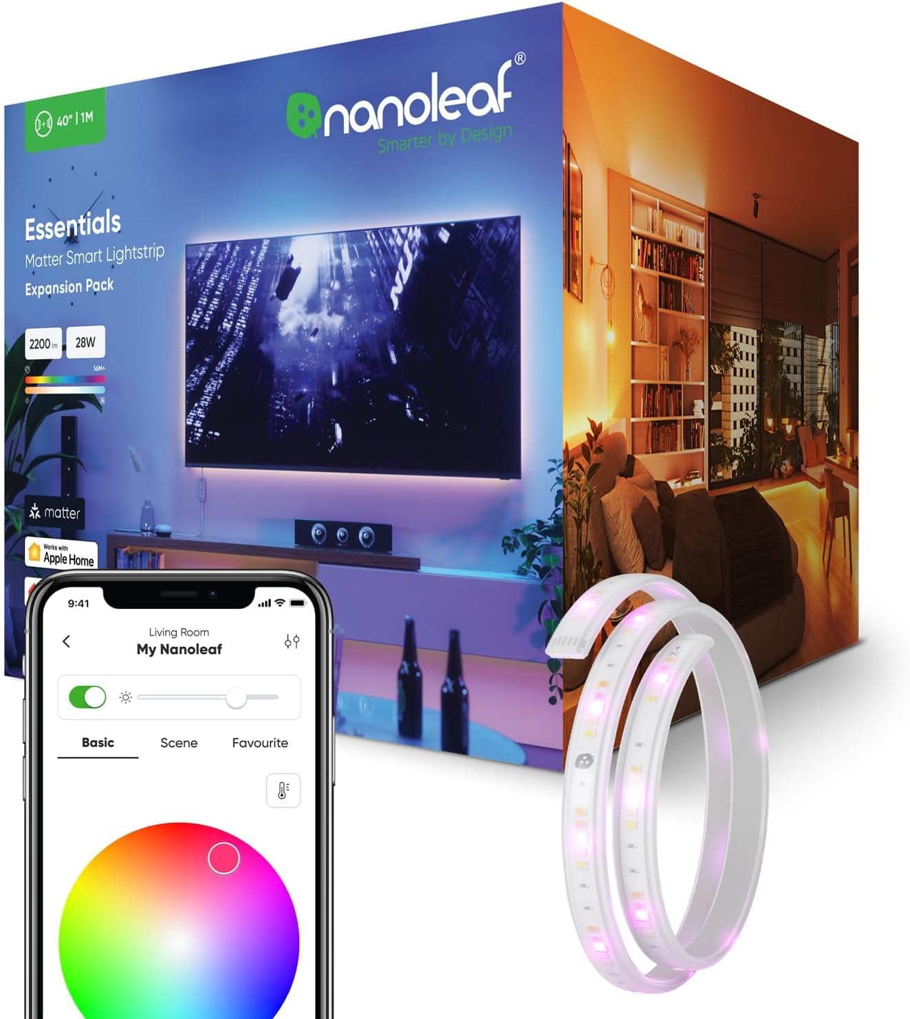Nanoleaf Essentials شريط إضاءة توسعة - 1600 لومن - 30 وات - 120V/240V - طول 1 متر
