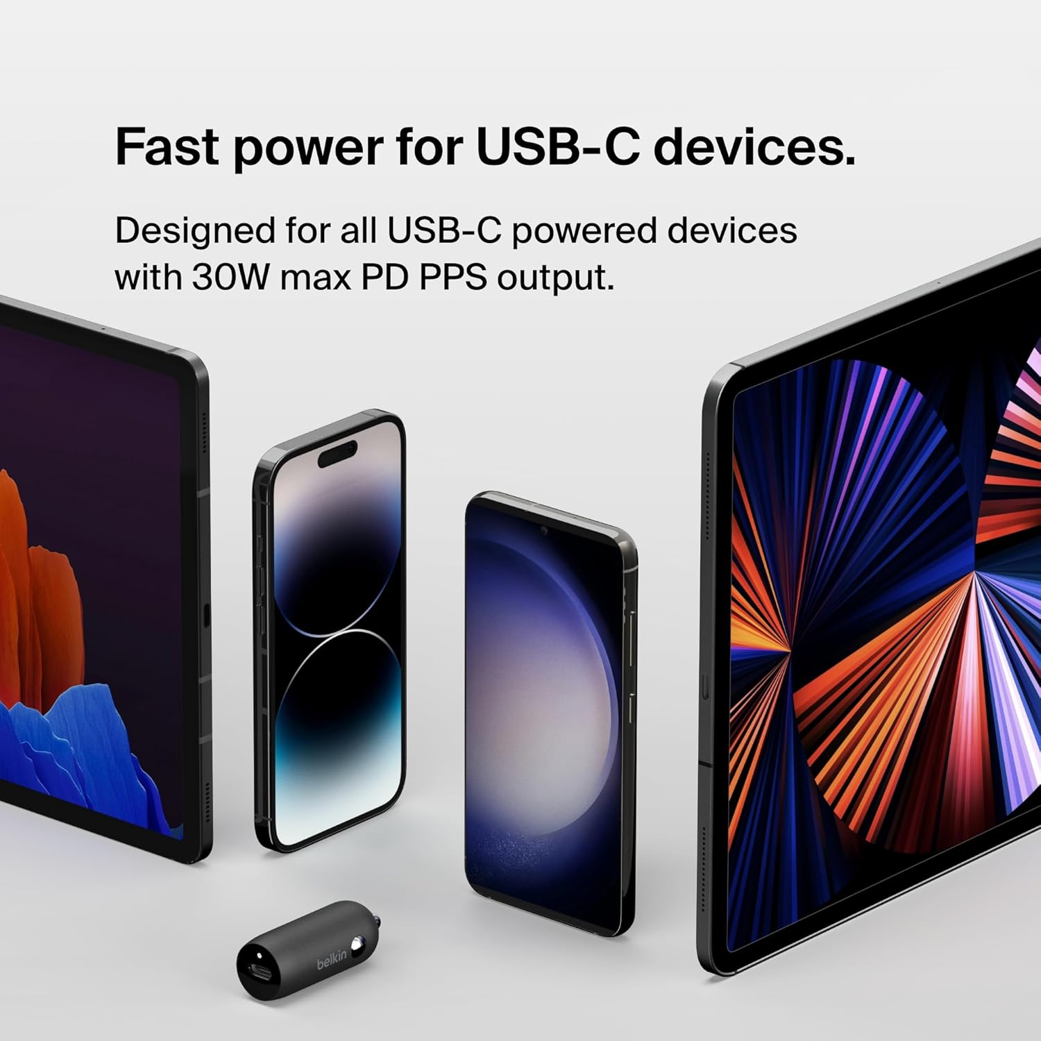 بيلكين - شاحن سيارة 30W USB-C إلى USB-C مع كابل 1م مرفق - أسود