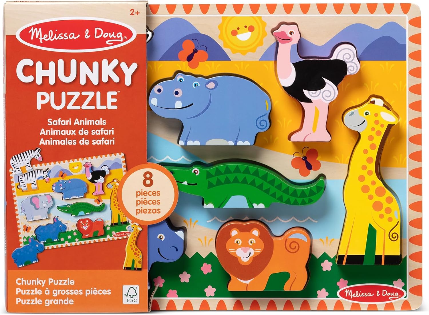 Melissa & Doug Safari Wooden Chunky Puzzle - 8 Pieces