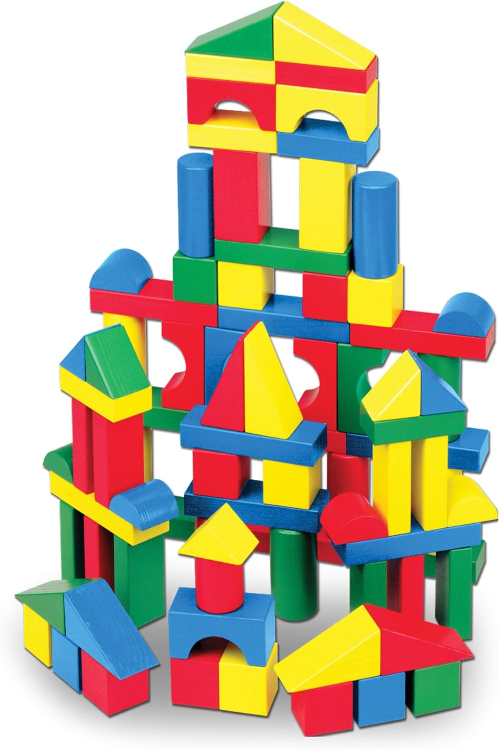 Melissa & Doug Wooden Building Blocks Set - 100 Blocks In 4 Colors And 9 Shapes