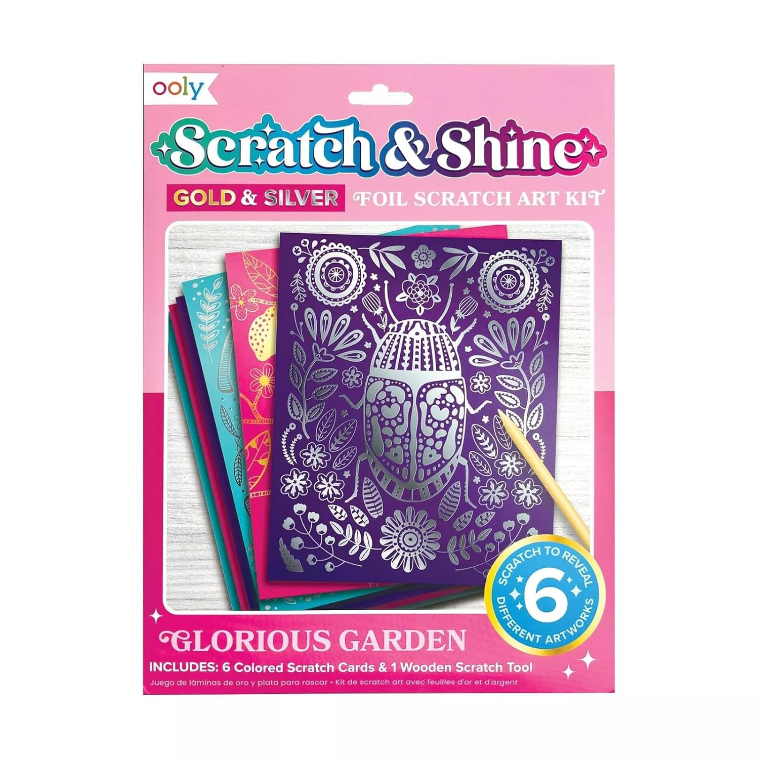 Ooly Scratch & Shine: Foil Scratch Art Kit Glorious Garden 7 pcs