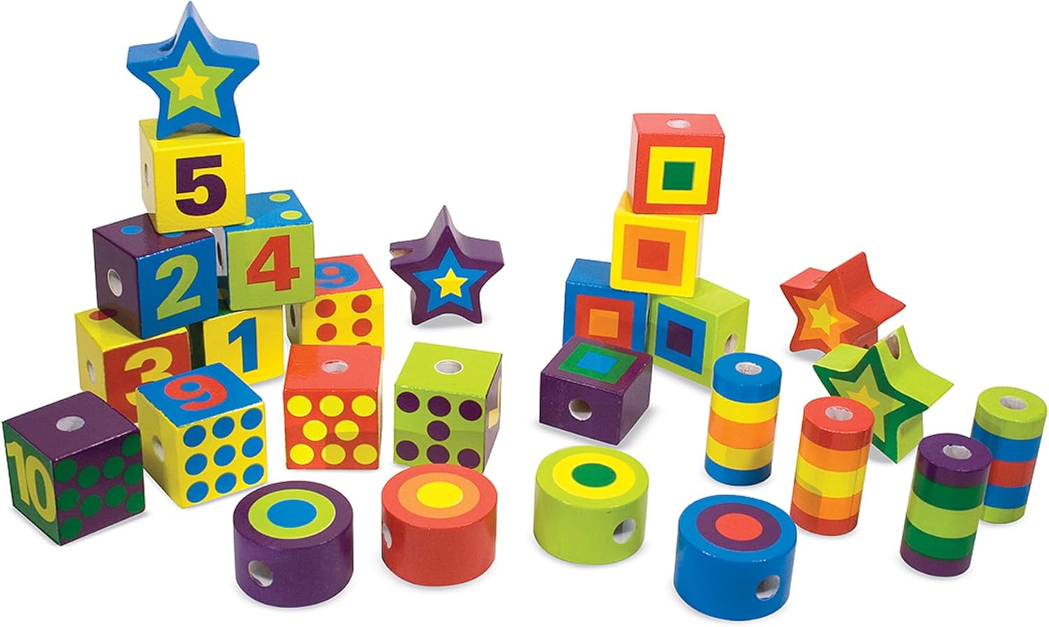 Melissa & Doug Deluxe Wooden Lacing Beads - Educational Activity With 27 Beads and 2 Laces