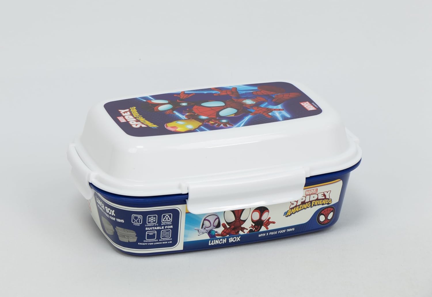 Marvel Spidey & Friends Lunch Box , 4 Clip Closures,4 Trays