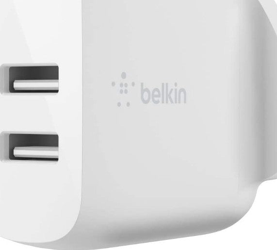 BELKIN WALL CHARGER 24W - DUAL USB-A + 1M PVC A-LTG - WHITE