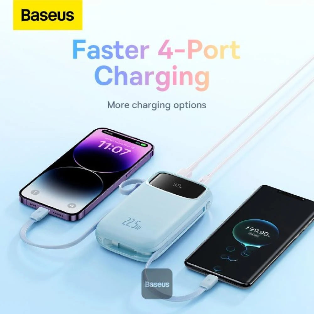 باوربانك Baseus Qpow2 بشاشة عرض رقمية، سعة 20,000 مللي أمبير، 22.5 واط، أزرق مجرة (مع كابل شحن بسيط من نوع C بطول 0.3 متر)