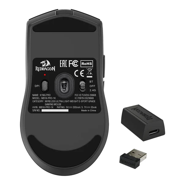 Redragon M916 PRO 3-Mode Wireless Gaming Mouse, 49G Ultra-Light 26K DPI Gamer Mouse w/Ergonomic Natural Grip Build, Full Programmable Buttons, Software Supports DIY Keybinds & DPI