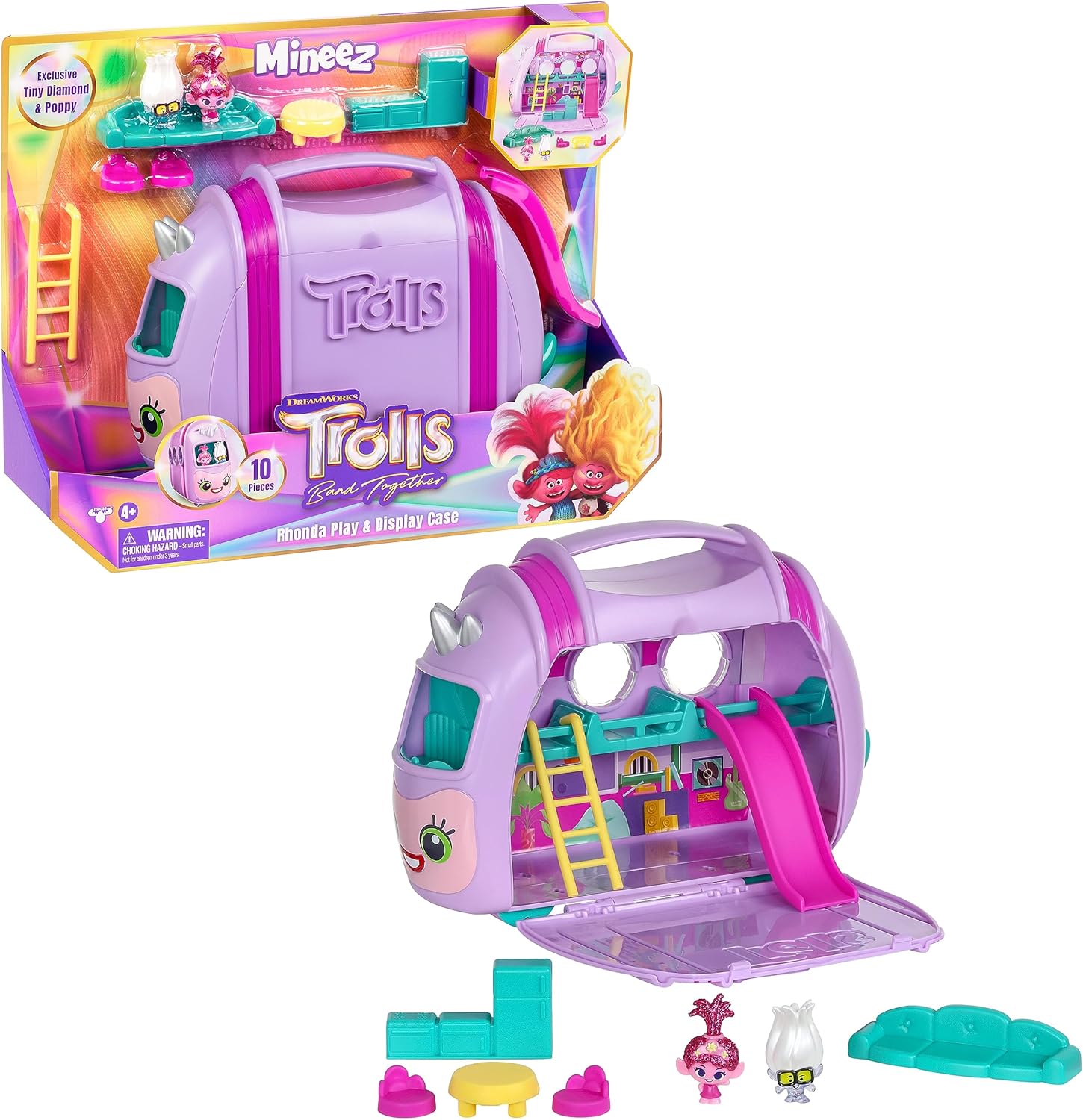 DREAMWORKS TROLLS Band Together Mineez 10 pc Rhonda Play & Display Case