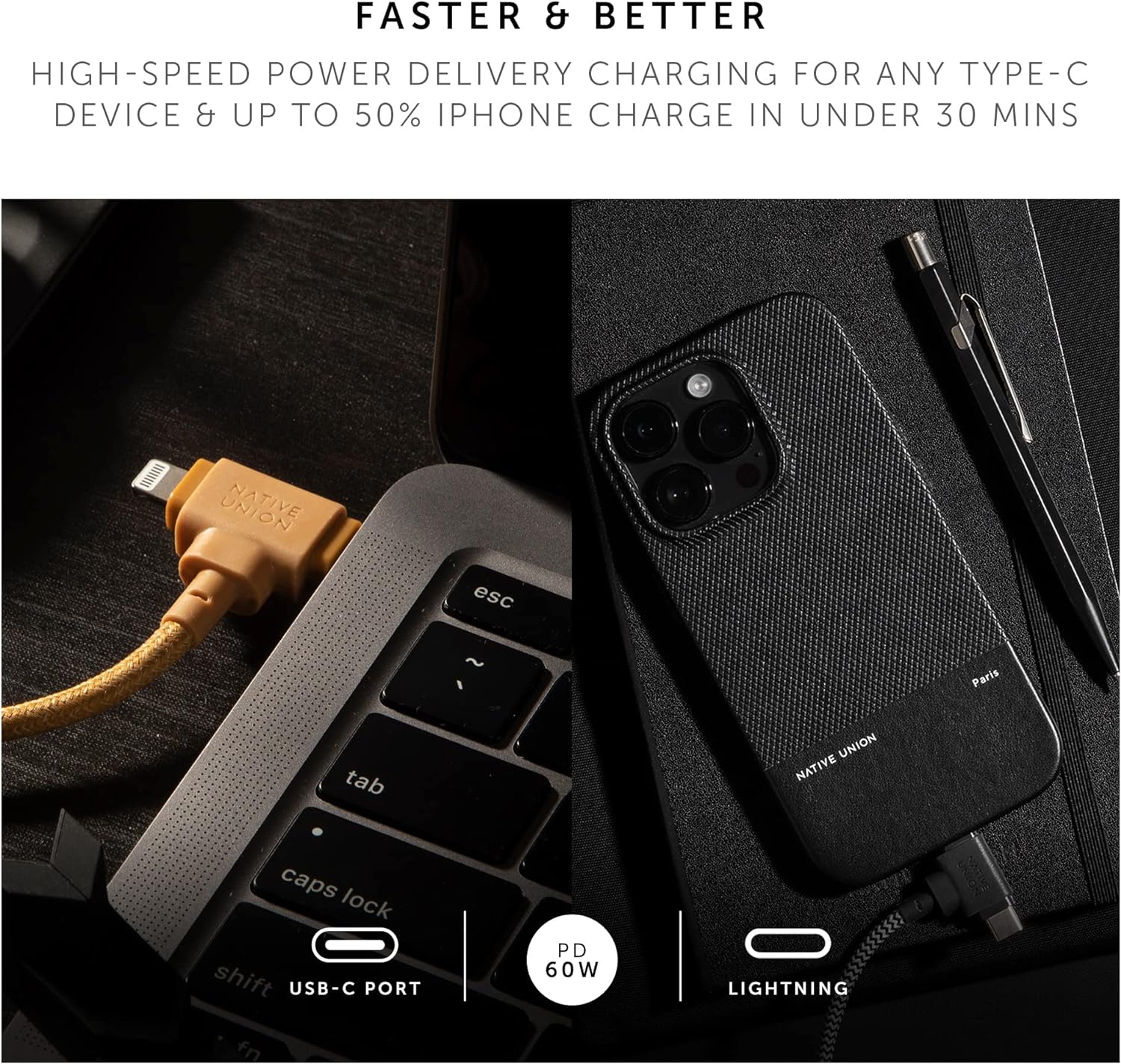 Native Union Belt 1.5M Cable Duo Usb C To C + Lightining Zebra