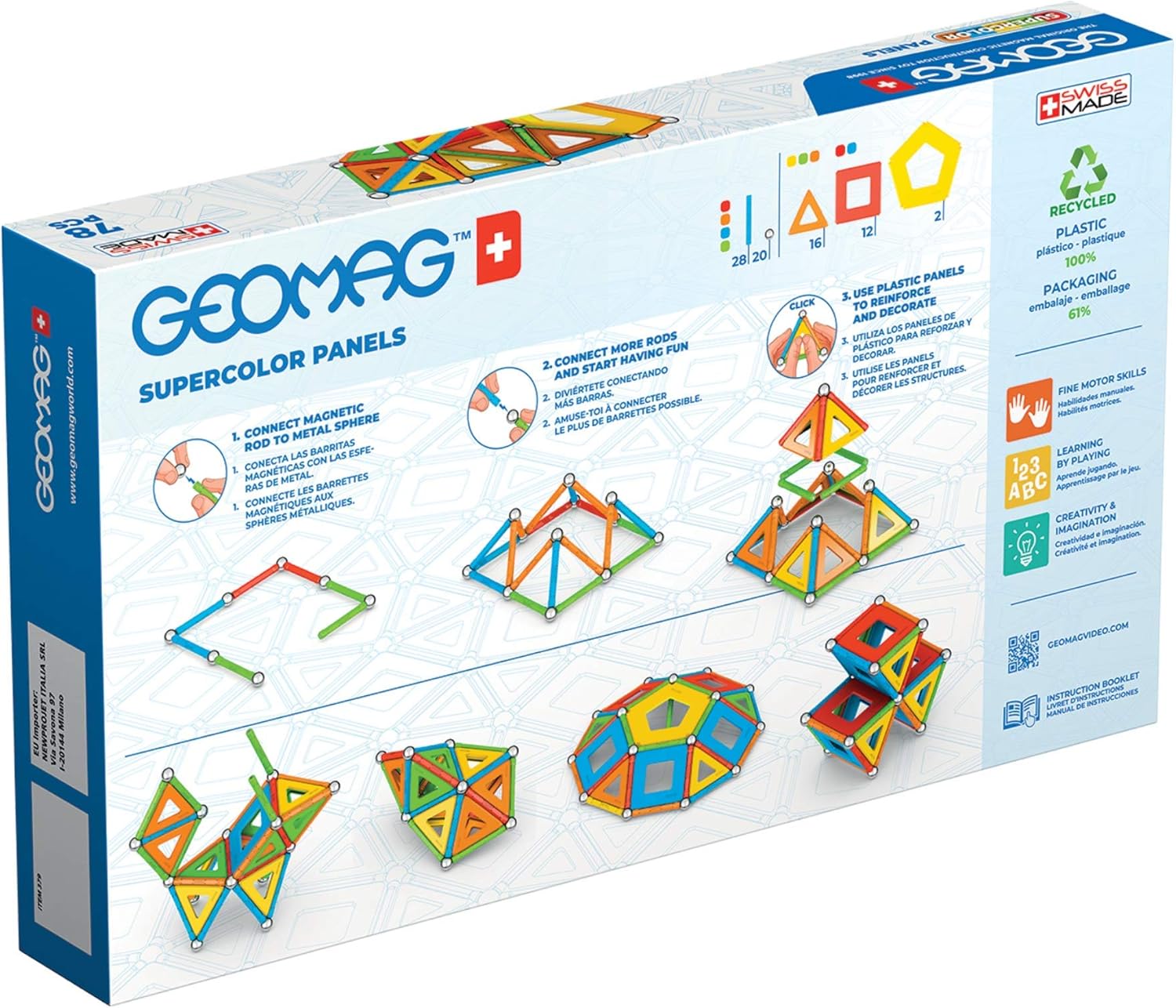 ألواح Geomag Supercolor المعاد تدويرها - 78 قطعة