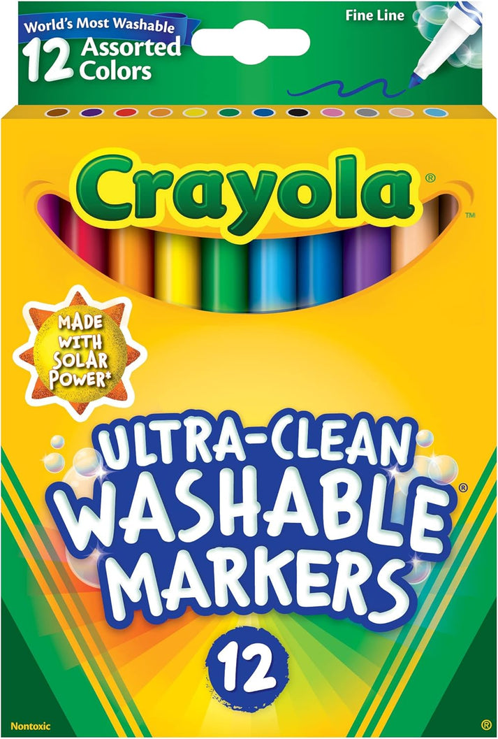 Ultra-clean Washable Markers, Fine Bullet Tip, Assorted Colors 12 Pcs
