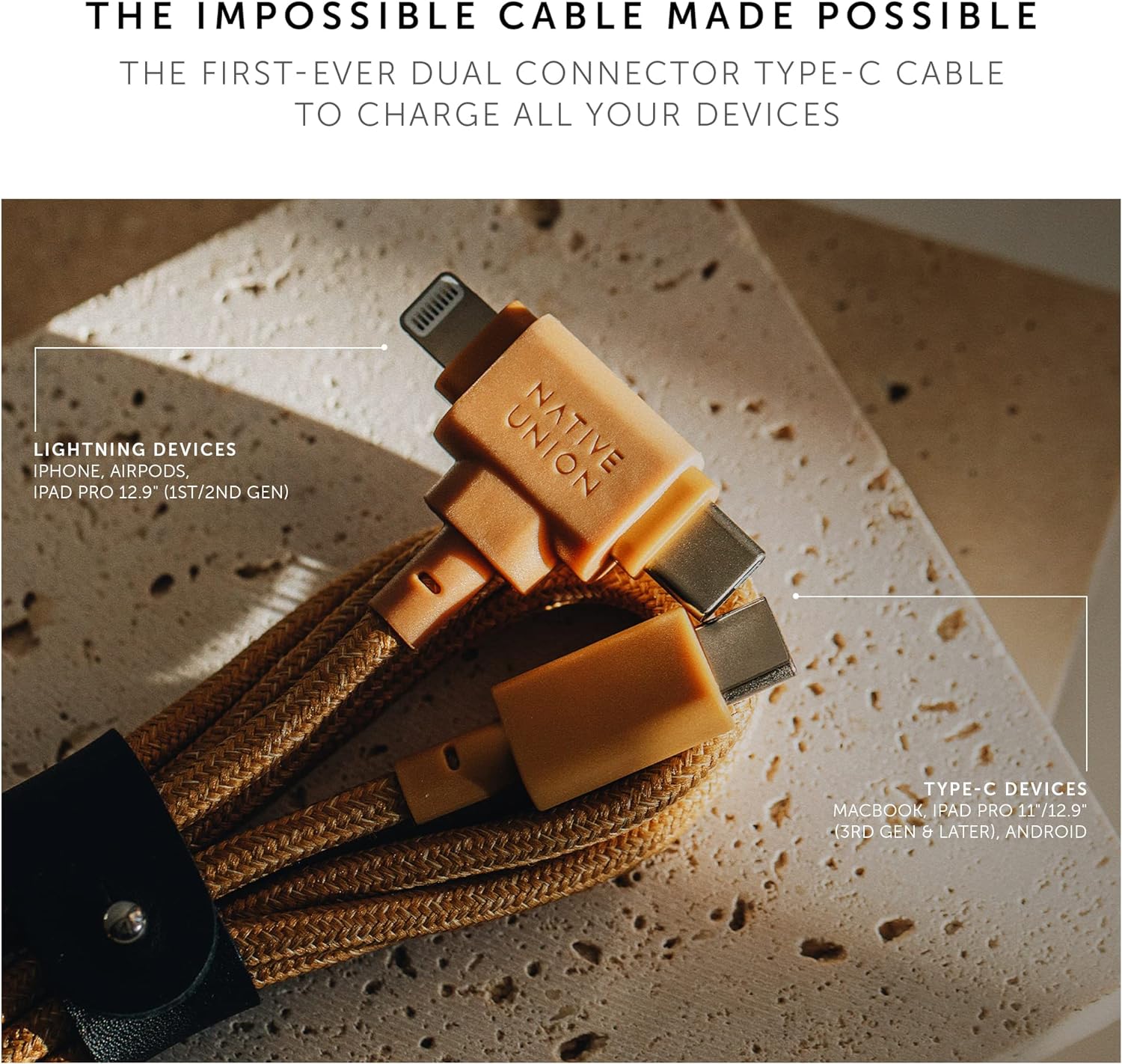 Native Union Belt 1.5M Cable Duo Usb C To C + Lightining Kraft
