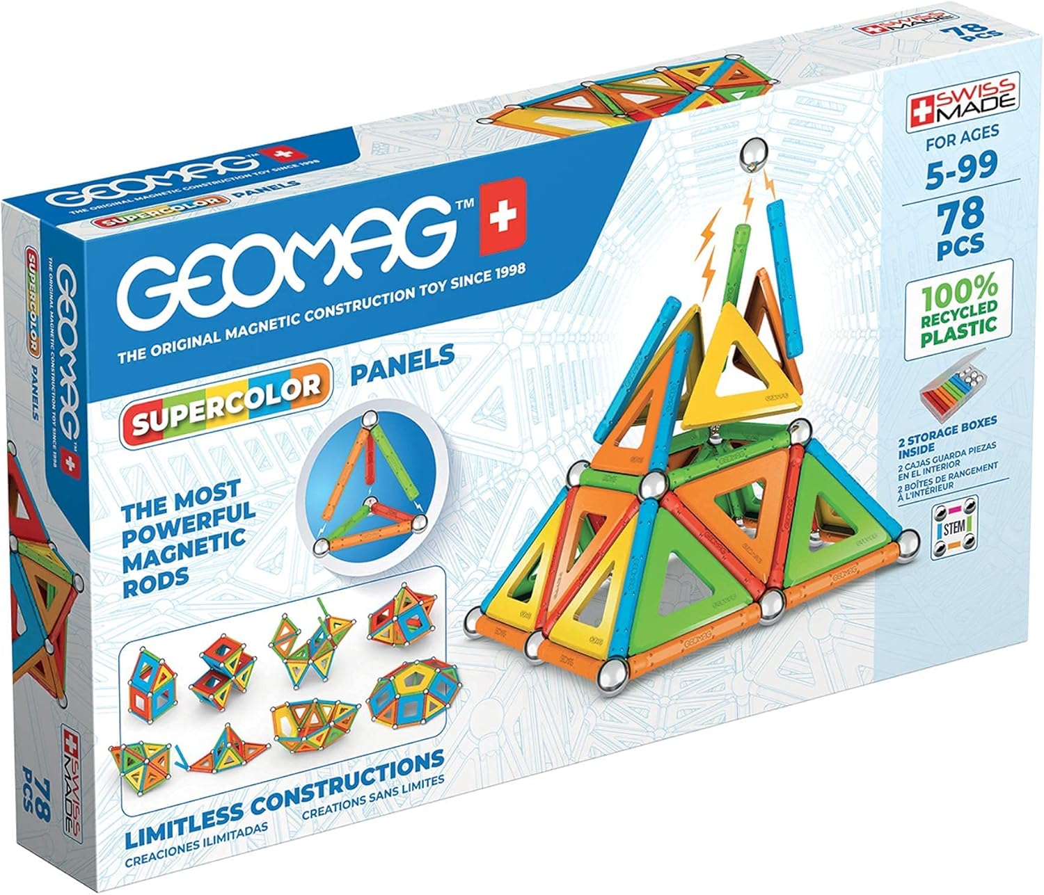 ألواح Geomag Supercolor المعاد تدويرها - 78 قطعة