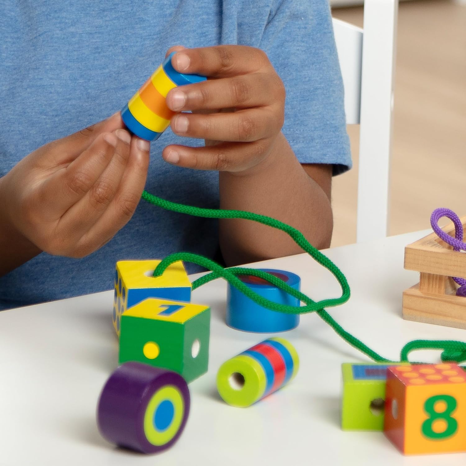 Melissa & Doug Deluxe Wooden Lacing Beads - Educational Activity With 27 Beads and 2 Laces