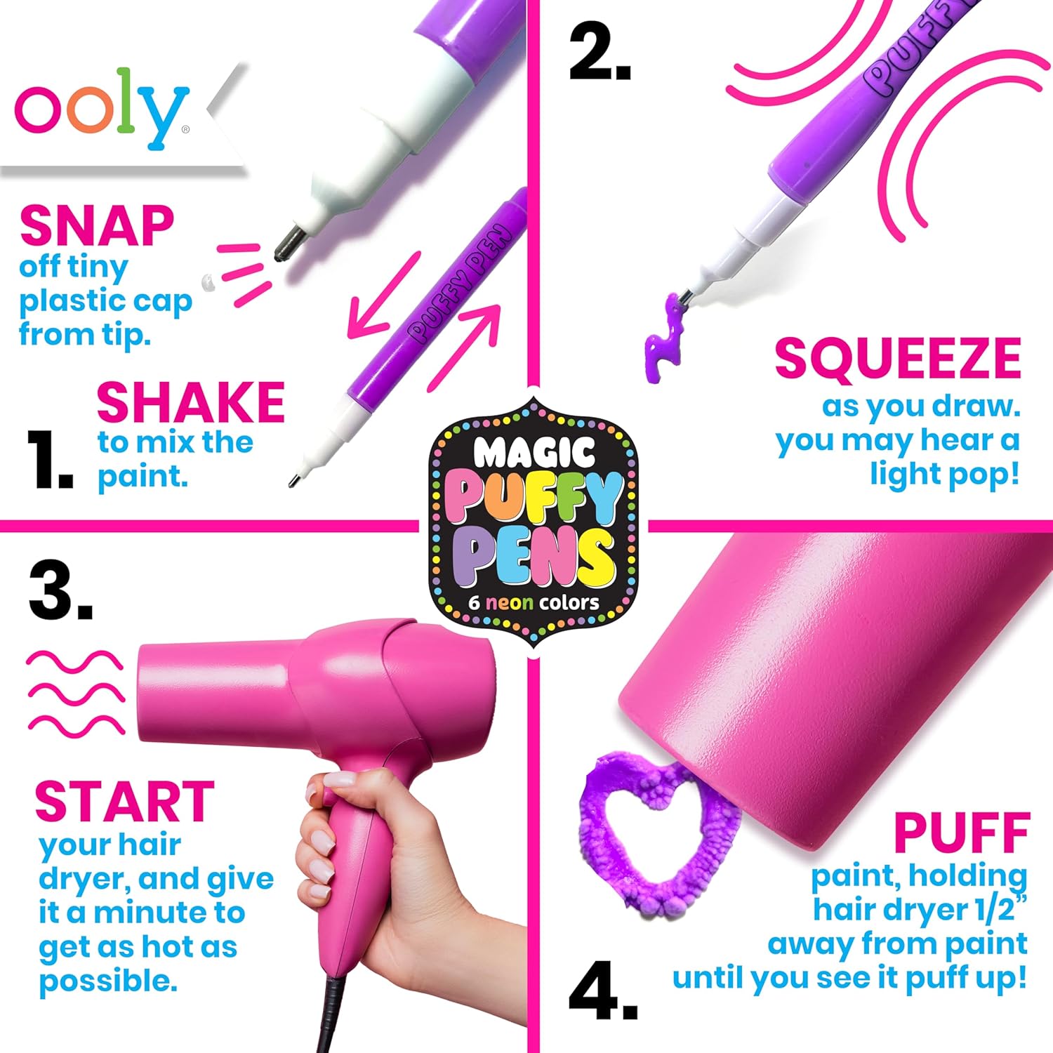 Ooly Magic Puffy Neon Pens Set Of 6