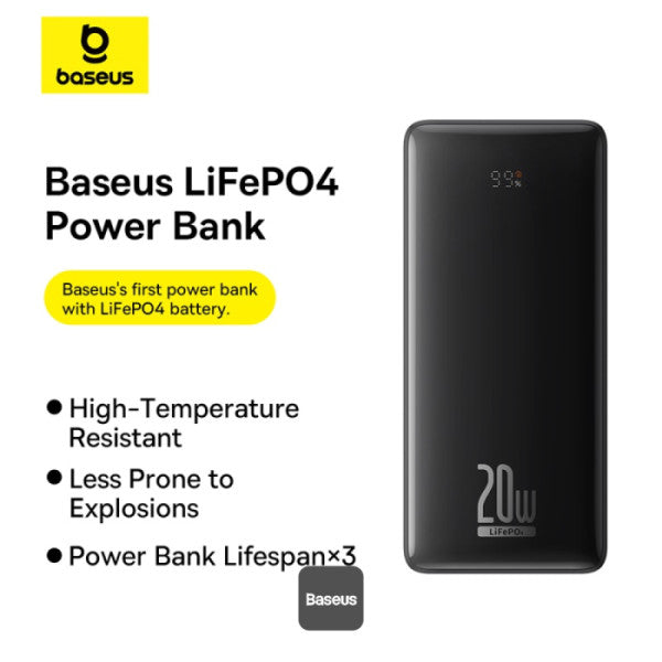بنك طاقة باسياس LiFePO4 بشاشة رقمية 18.4K باللون الأسود