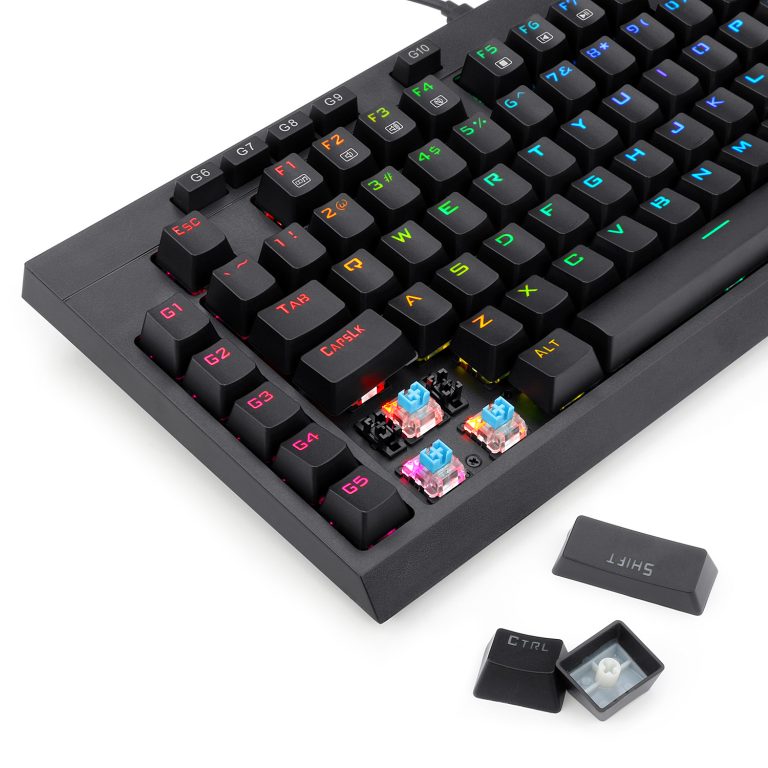 Redragon K596 PRO RGB Mechanical Gaming Keyboard, 5.0 BT/2.4 Ghz/Wired Three Modes, 87 Keys TKL Compact Keyboard w/Durable Battery, 10 Onboard Macro Keys & Wrist Rest, 10H Play Time, Red Switches