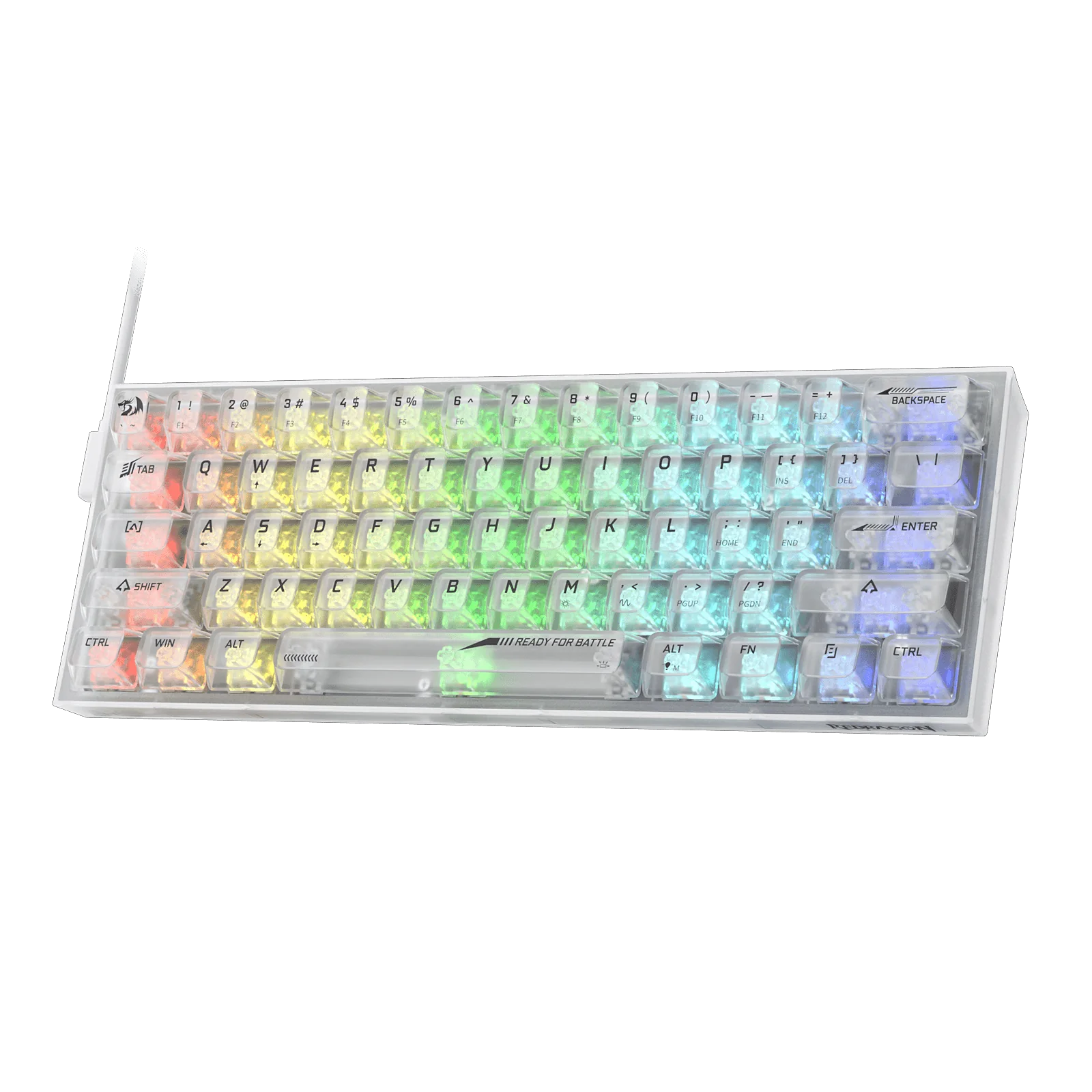 Redragon Castor Pro K631CT, wireless, bluetooth, gaming, mechanical, red switches, TKL, RGB, white transparent Keyboard