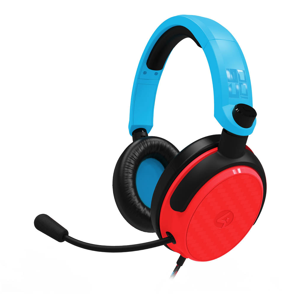 4Gamers C6-100 Gaming Headset for Switch, XBOX, PS4/PS5, PC - Neon Blue/Red