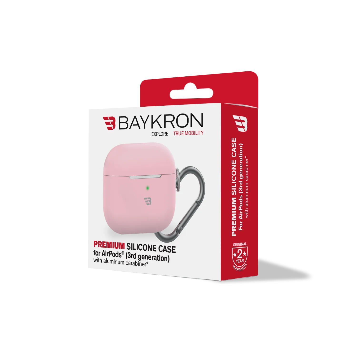 Baykron PT-P148 Airpod pro 3 Silicone Case W/Carabiner Pink