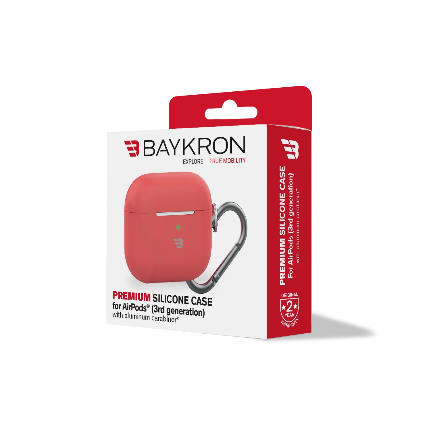 Baykron PT-P148 Airpod pro 3 Silicone Case W/Carabiner RED
