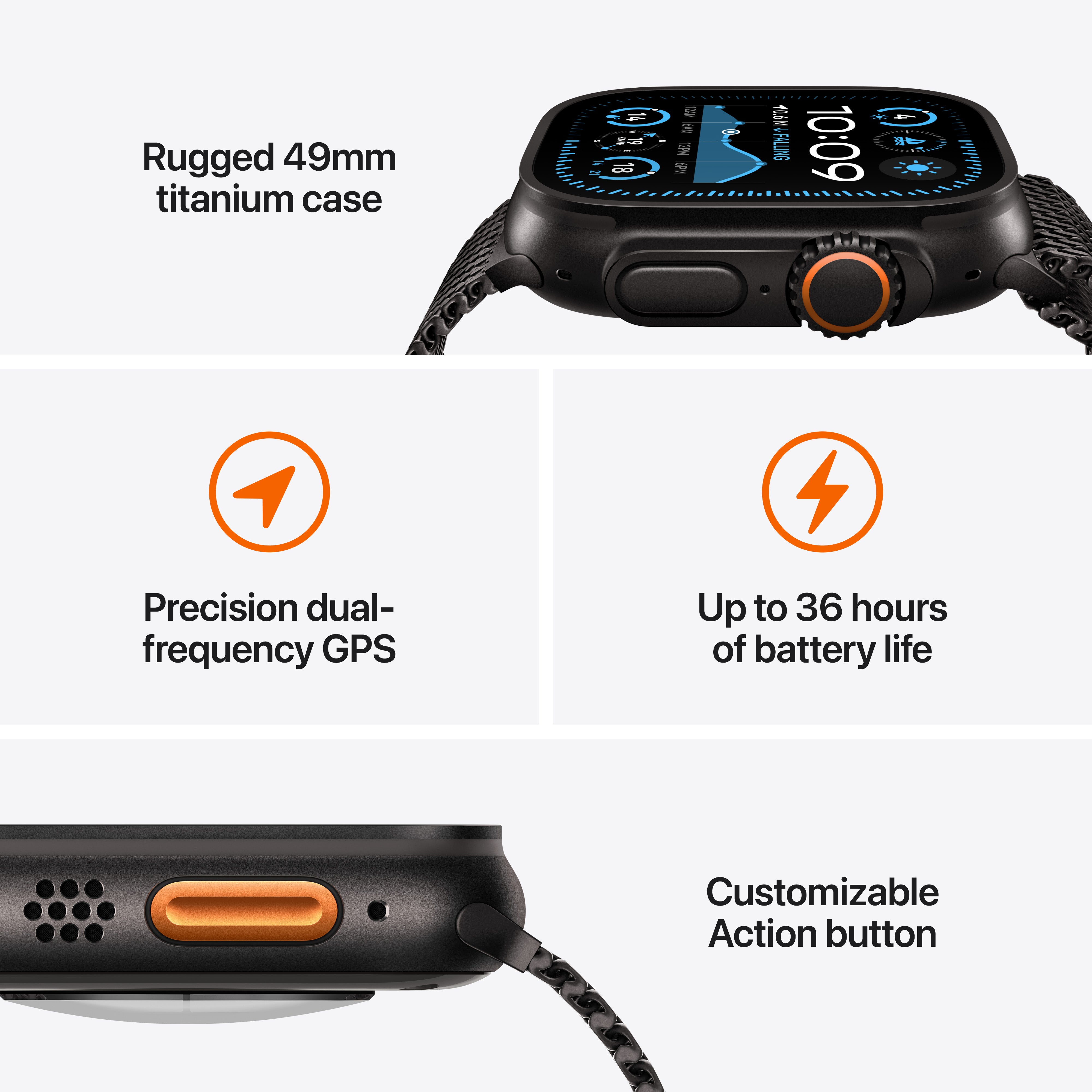 أبل ووتش ألترا 2 GPS + خلوي 49 مم صندوق تيتانيوم أسود مع حزام تريل أسود - M/L