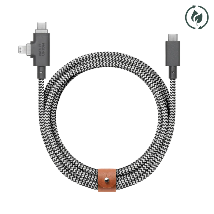 Native Union Belt 2.4M Cable Duo Pro 240W Usb C To C + Lightining Zebra