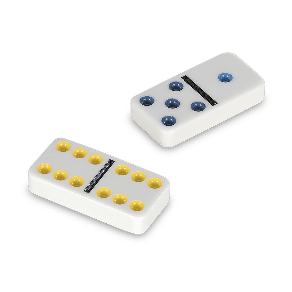 Double 6 color dominoes in metal box