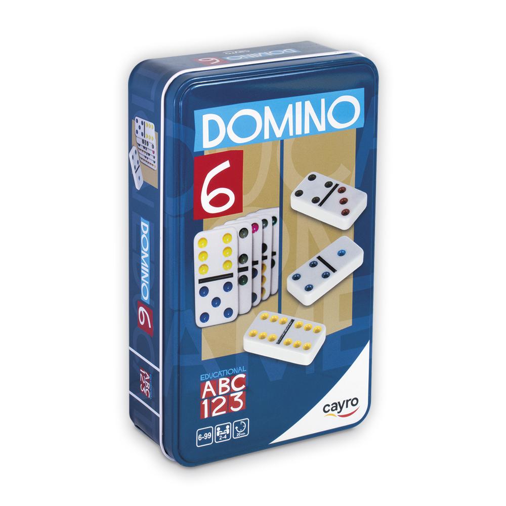 Double 6 color dominoes in metal box