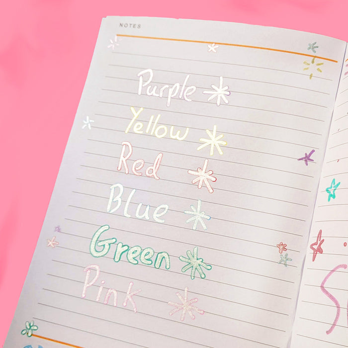 Set Of 6 Glitter Edge Pens