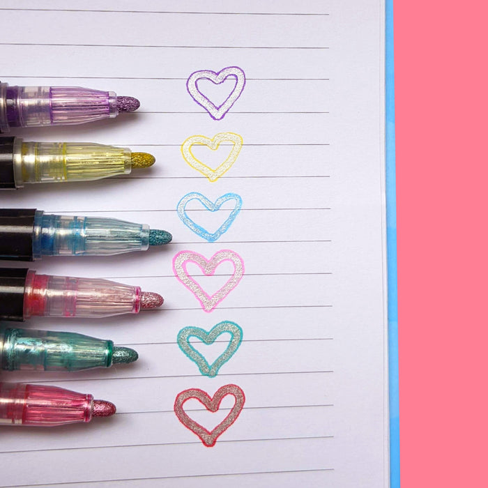 Set Of 6 Glitter Edge Pens