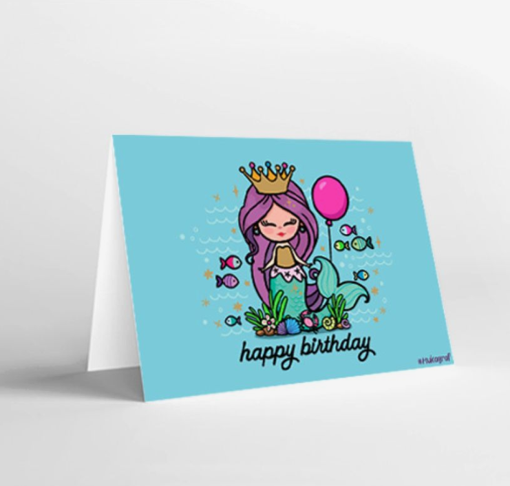 Mukagraf Happy Birthday Mermaid Mini Greeting Cards