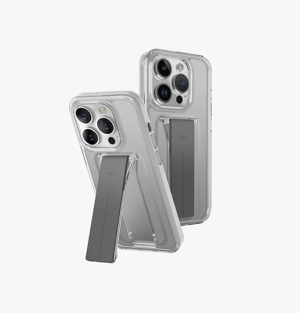 UNIQ HYBRID IPHONE PRO 2023 6.1 HELDRO MOUNT WITH STAND - Lucent Clear