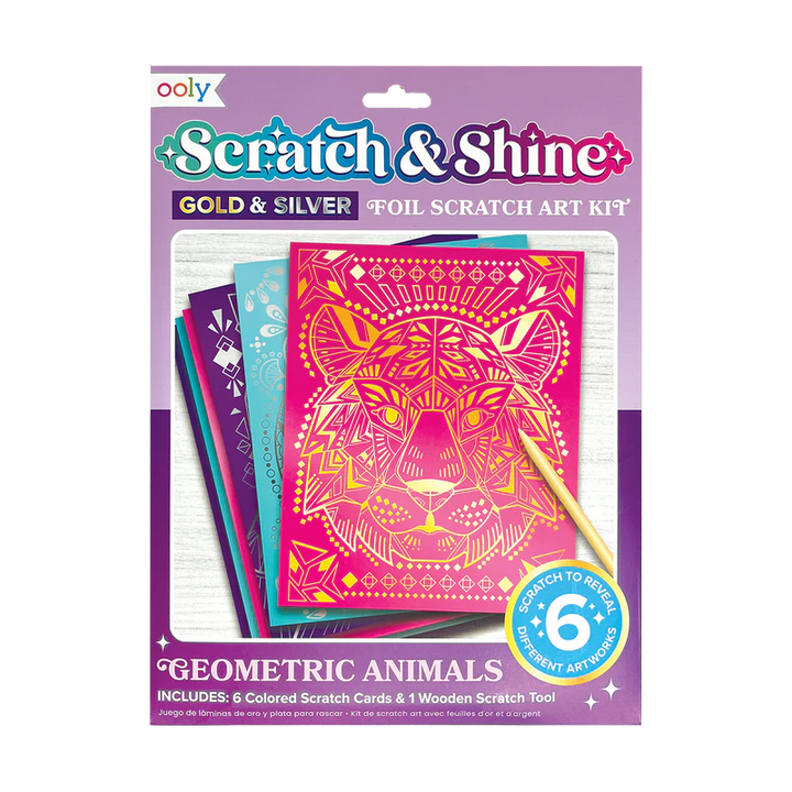 Ooly Scratch & Shine: Foil Scratch Art Kit Geometric Animals 7 Pc