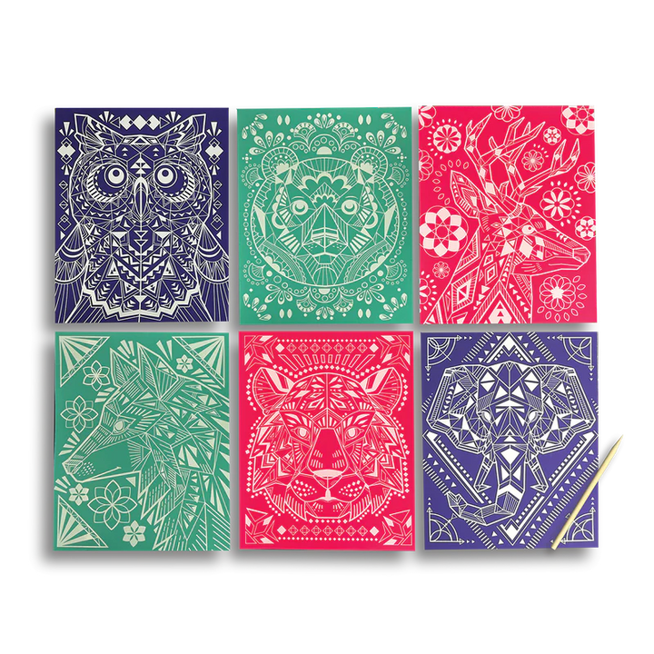 Ooly Scratch & Shine: Foil Scratch Art Kit Geometric Animals 7 Pc