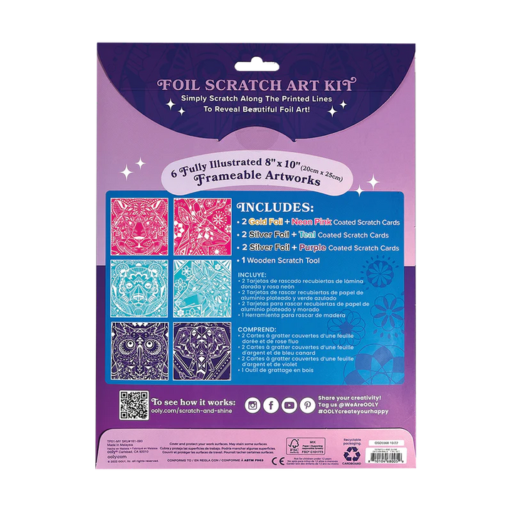 Ooly Scratch & Shine: Foil Scratch Art Kit Geometric Animals 7 Pc