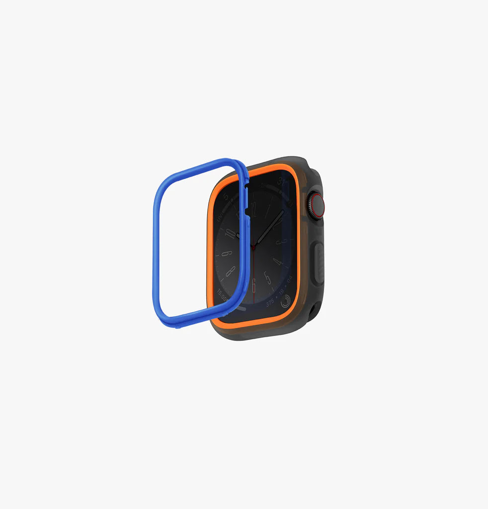 Uniq moduo apple watch case with interchangeable pc bezel 45/44mm smoke orange/blue