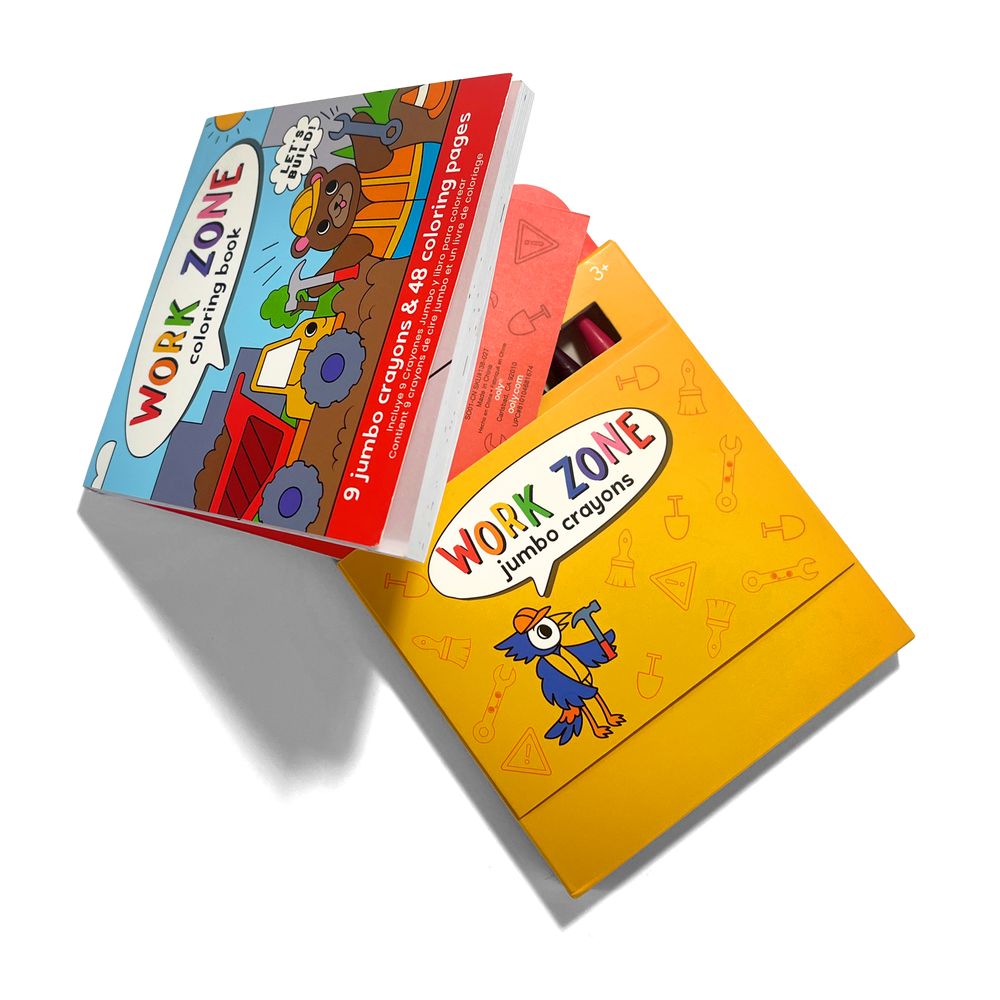 Ooly Carry Along Crayon & Coloring Book Kit Work Zone Set Of 9 Crayons