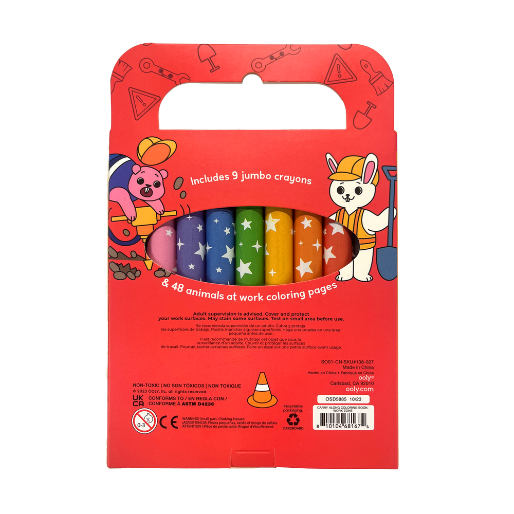 Ooly Carry Along Crayon & Coloring Book Kit Work Zone Set Of 9 Crayons