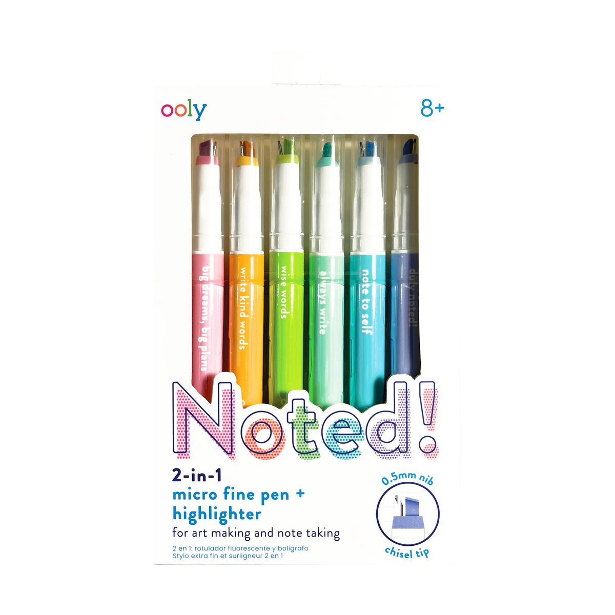 Ooly Noted 2 In 1 Micro Fine Tip Pen & Highlighter Set Of 6