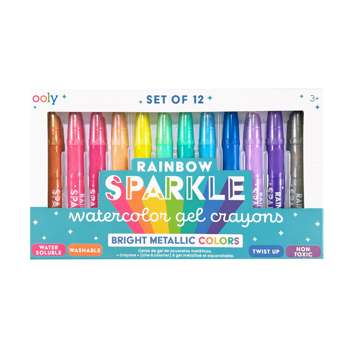 Ooly Rainbow Sparkle Metallic Watercolor Gel Crayons Set Of 12