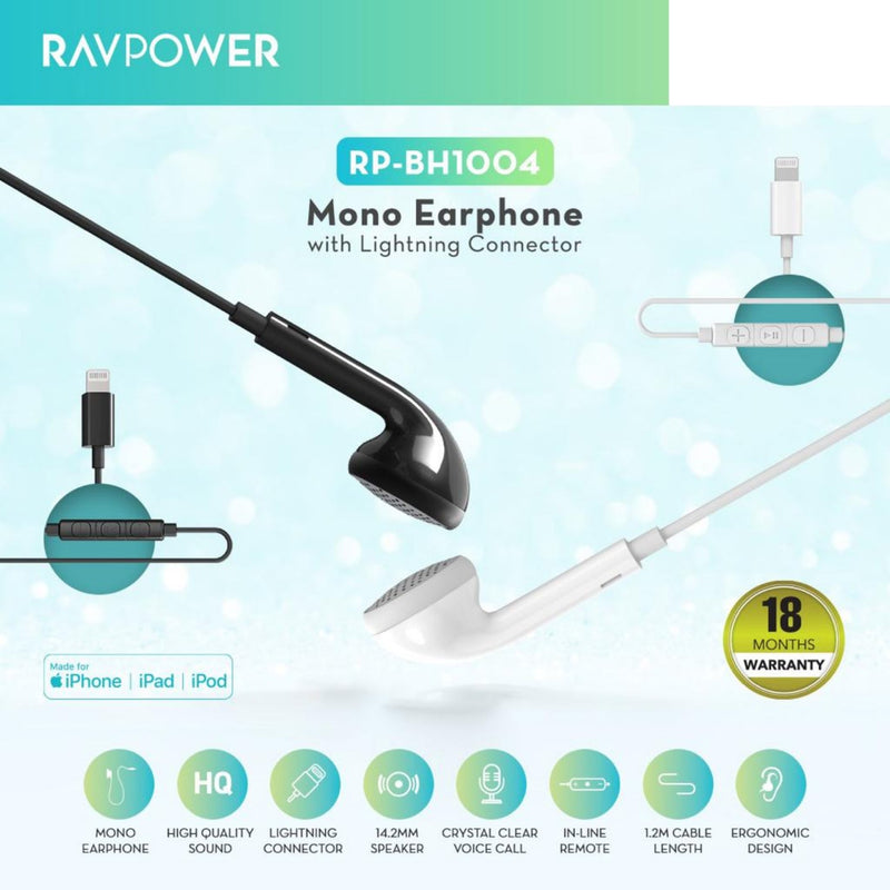 Ravpower RP-BH1004 mono earphone White Lighting connector